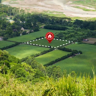 Field with outlined plot of land